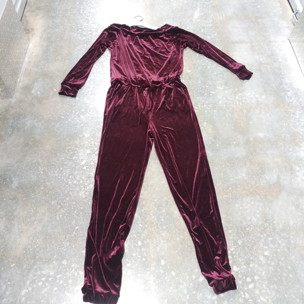 Velour Off Should Long Sleeve Jumpsuit